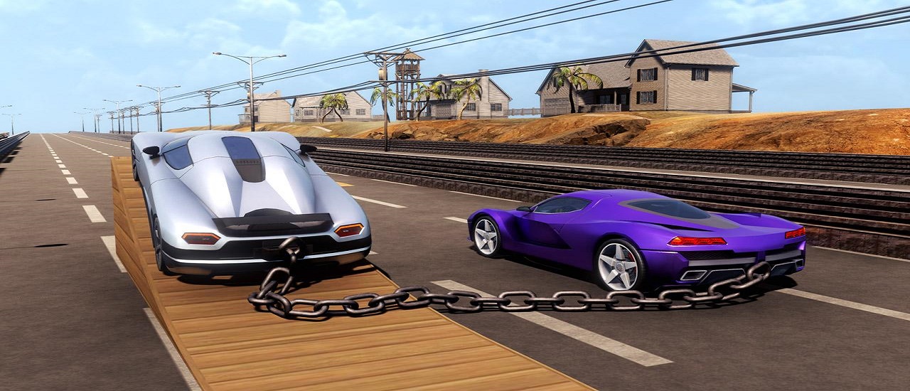 Chained Car Stunts Race Mega Ramp GT Racing